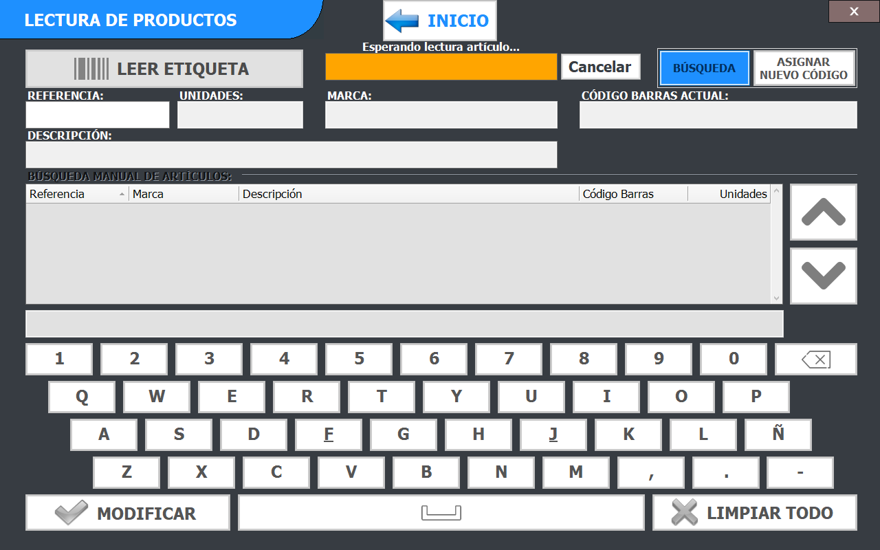 Menú del sistema en versión tablet